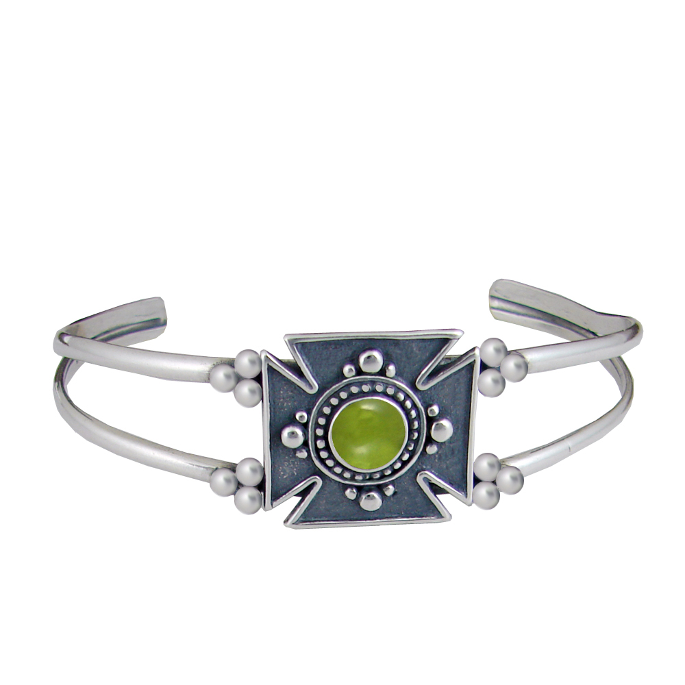 Sterling Silver Iron Cross Cuff Bracelet With Peridot